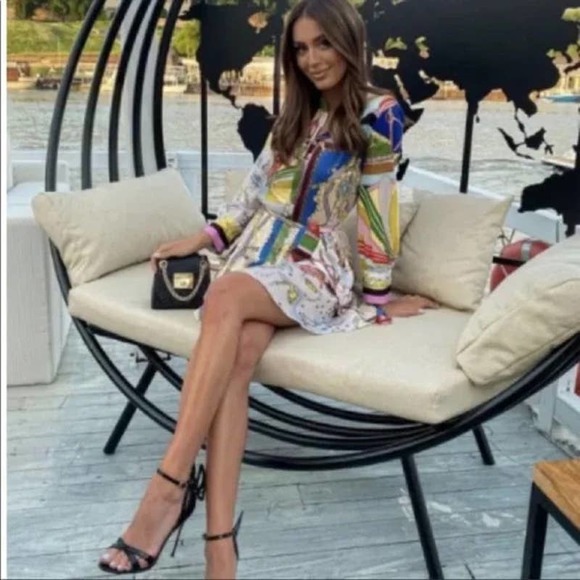 (NOT FOR SALE) FOR SNWT ZARA Zodiac Paisley Chain Print Belt Tie Dress Small - Picture 6 of 11